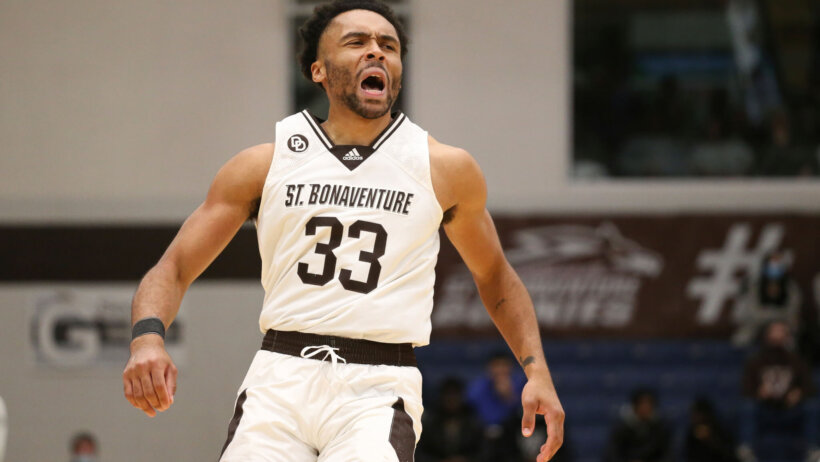 Jalen Adaway celebrates after a bucket