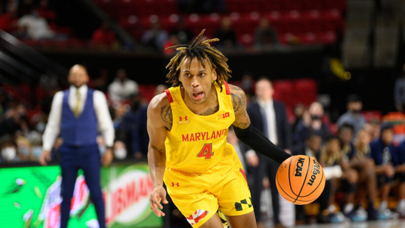 Maryland guard Fatts Russell dribbling