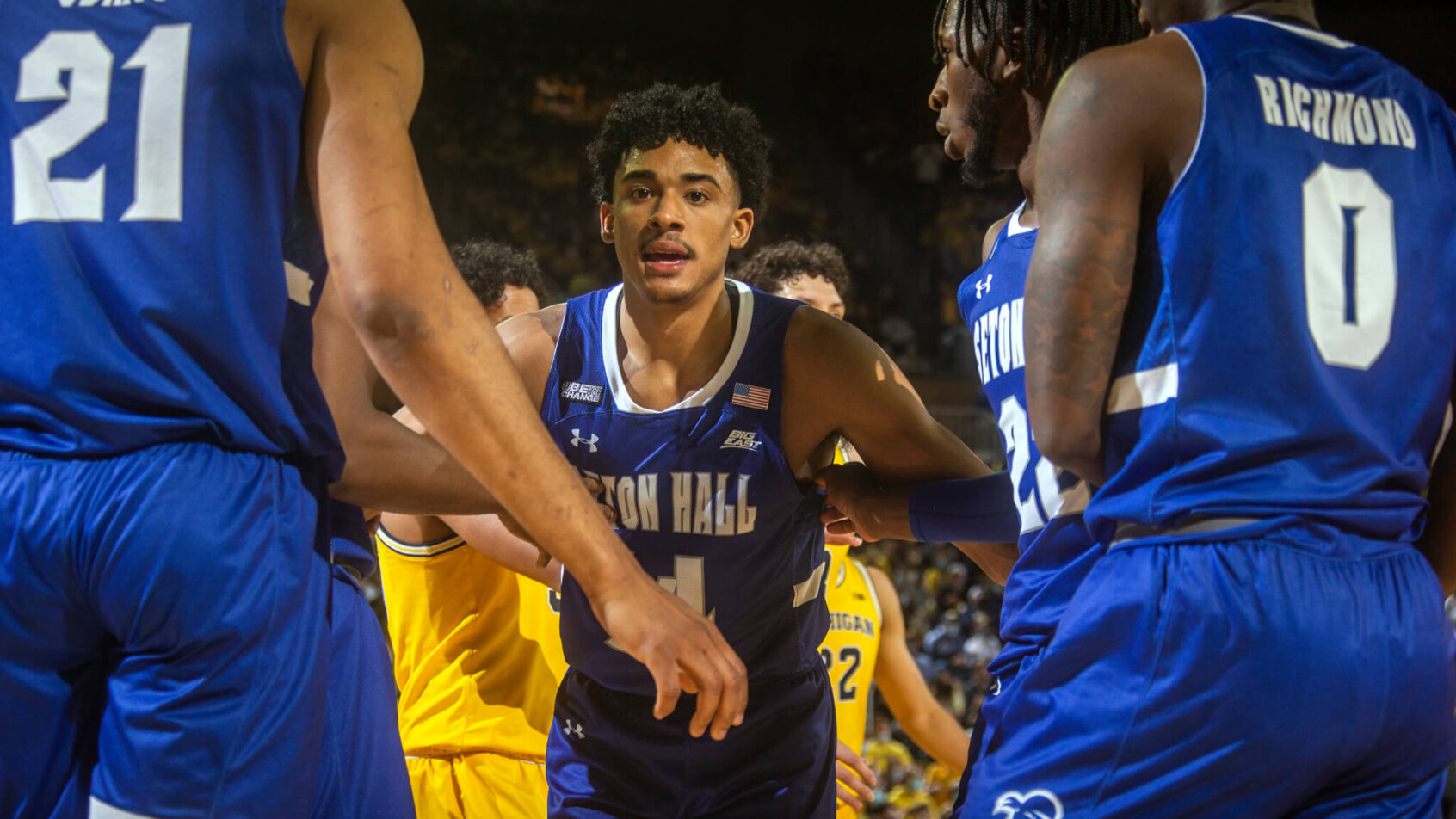 Seton Hall players huddling
