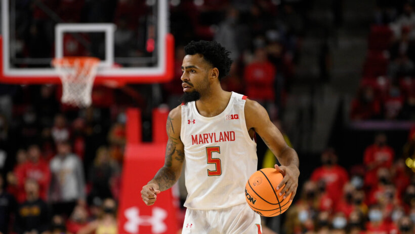 Maryland guard Eric Ayala dribbling