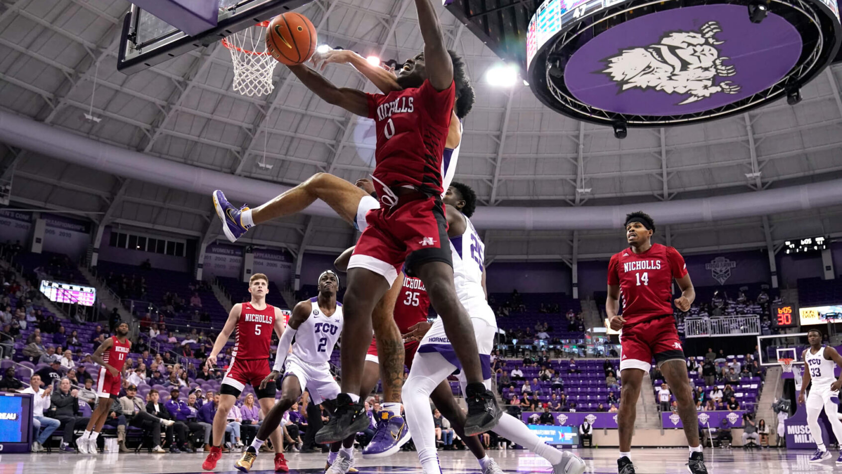 Nicholls State guard Ty Gordon going for a layup
