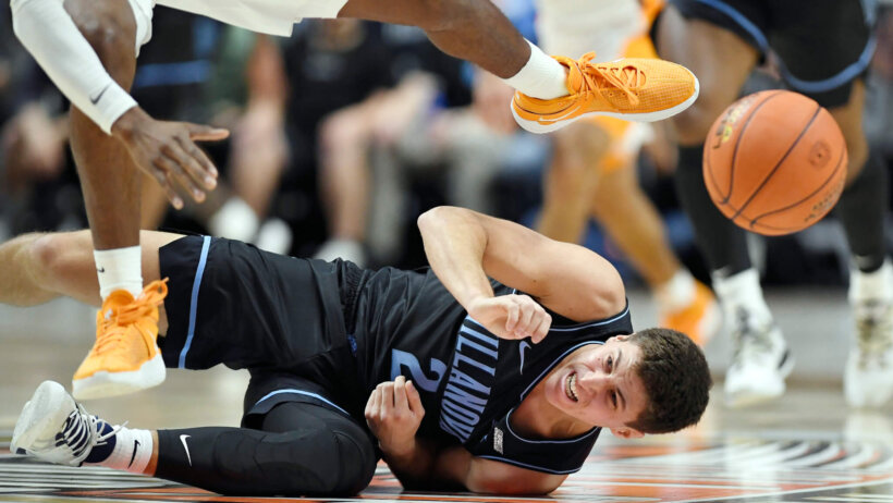 Villanova's Collin Gillespie hits the floor