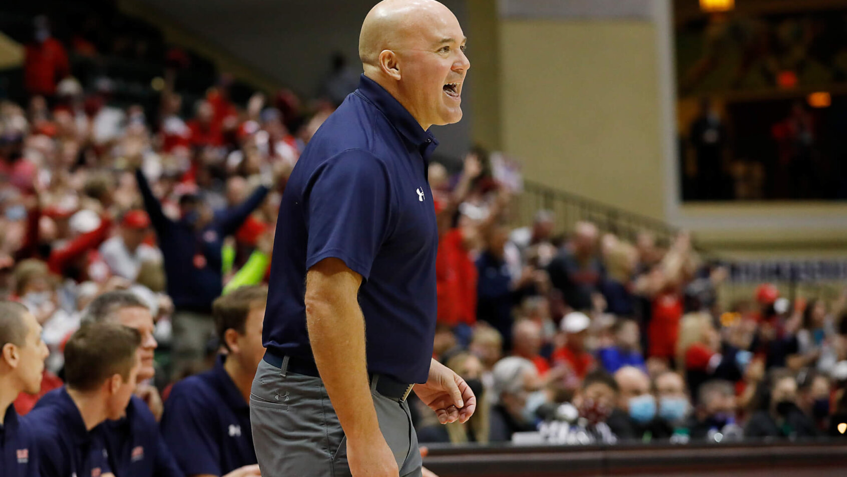 Belmont head coach Casey Alexander yelling at his team