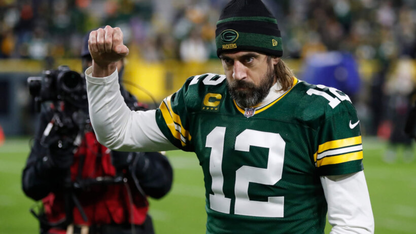 Aaron Rodgers helmet off fist pump