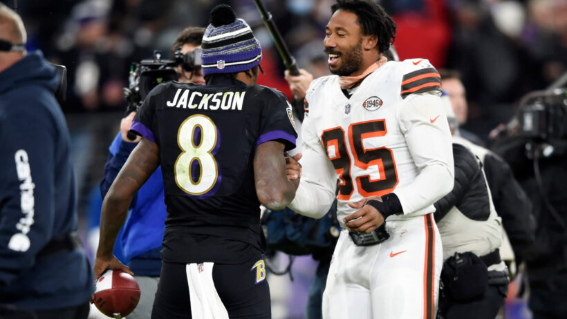Myles Garrett, Lamar Jackson handshake, Cleveland Browns, Baltimore Ravens