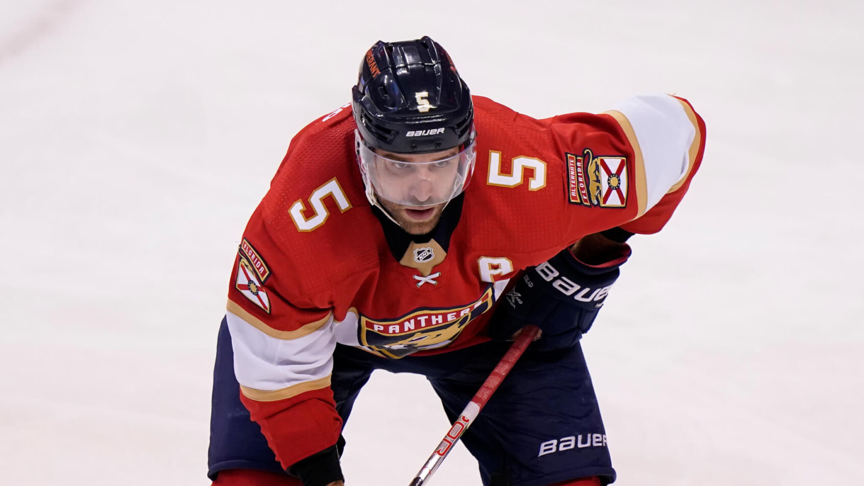 Aaron Ekblad lining up for faceoff