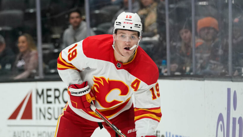 Matthew Tkachuk waiting for faceoff