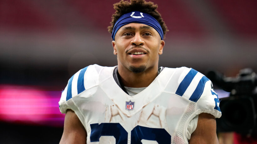 Indianapolis Colts running back Jonathan Taylor walking off the field