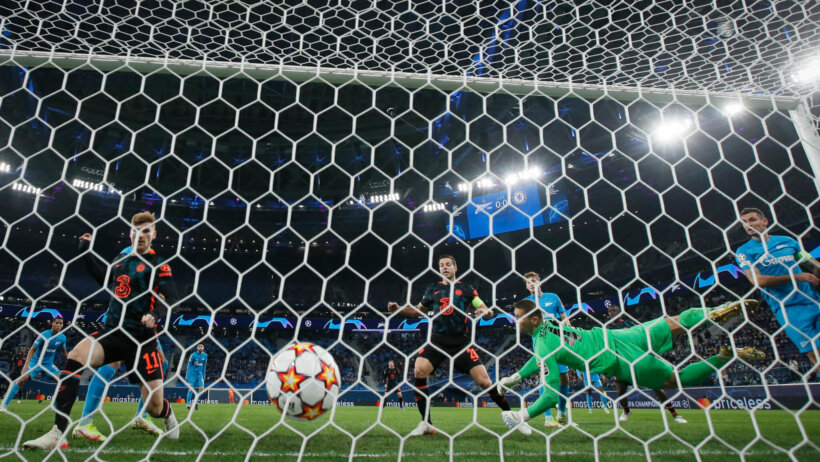 Chelsea's Timo Werner scoring against Zenit St Petersburg