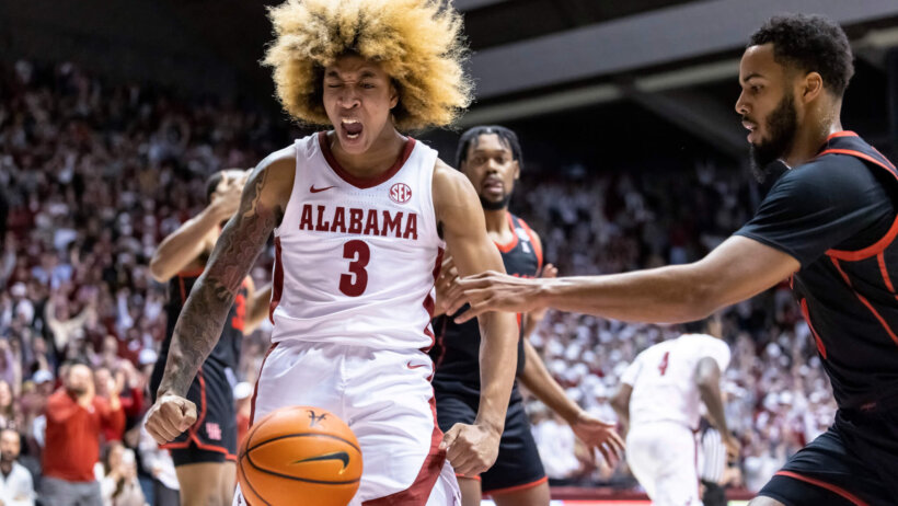 Alabama guard JD Davison celebrating a basket