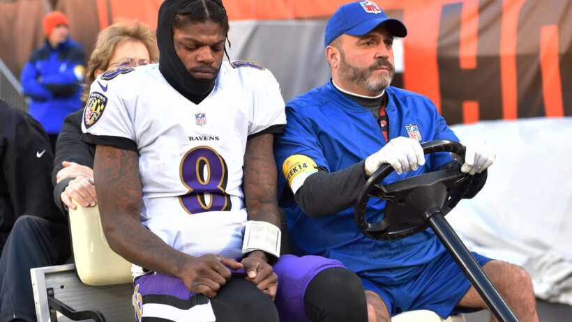 Lamar Jackson carted off the field