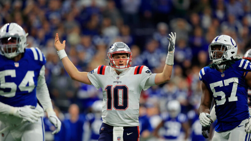 Mac Jones reacts in disbelief