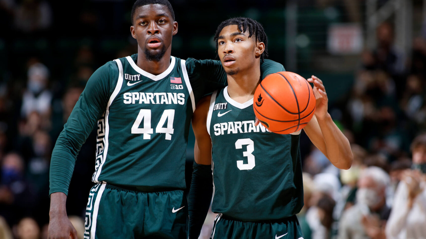 Jaden Akins and Gabe Brown watch the clock run down