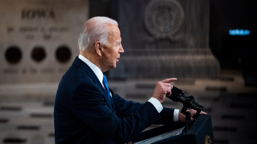 President Joe Biden speaks from Statuary Hall at the U.S. Capitol