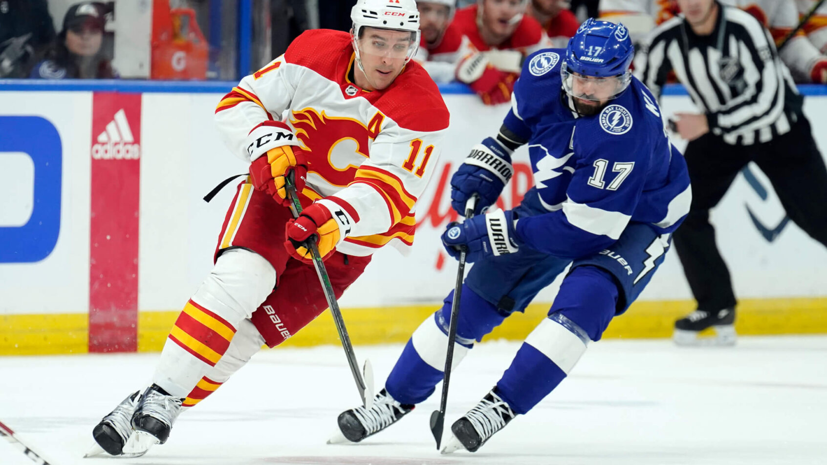 Calgary Flames center Mikael Backlund carries the puck down the ice