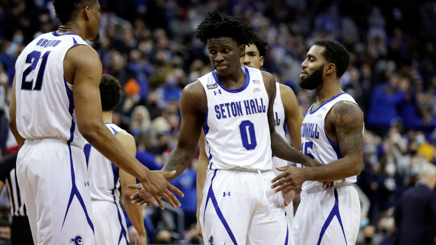 Seton Hall guard Kadary Richmond celebrating with teammates