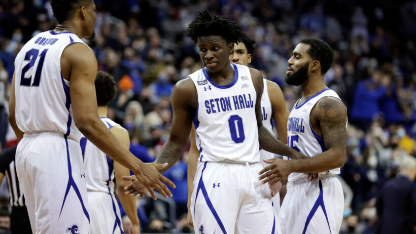 Seton Hall guard Kadary Richmond celebrating with teammates