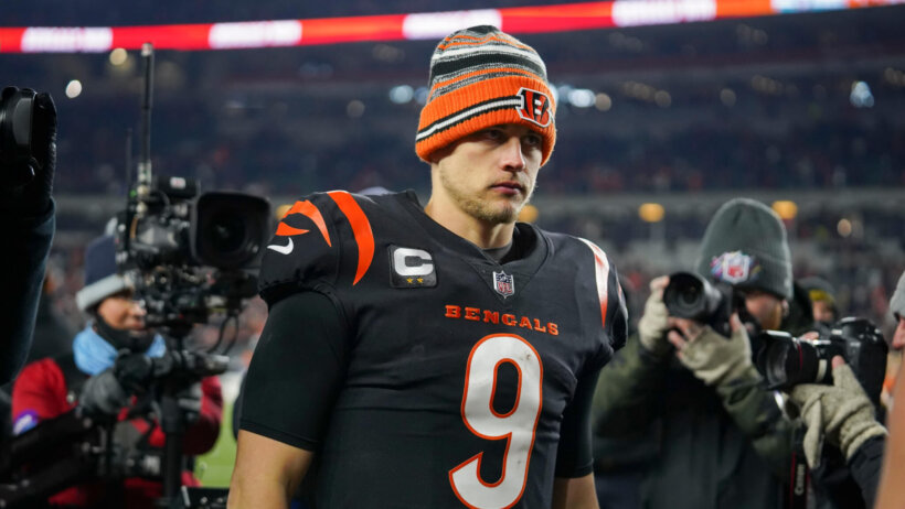 Cincinnati Bengals quarterback Joe Burrow walking off the field