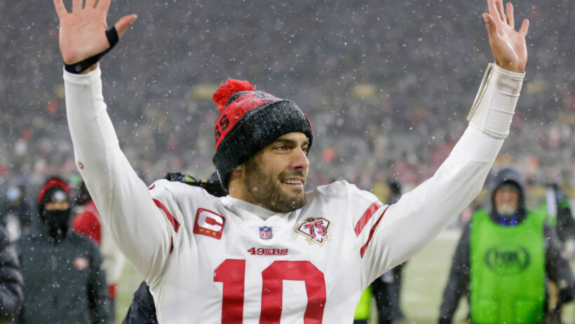 Jimmy Garoppolo celebrates a victory
