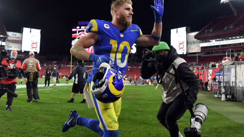Cooper Kupp running off field waving