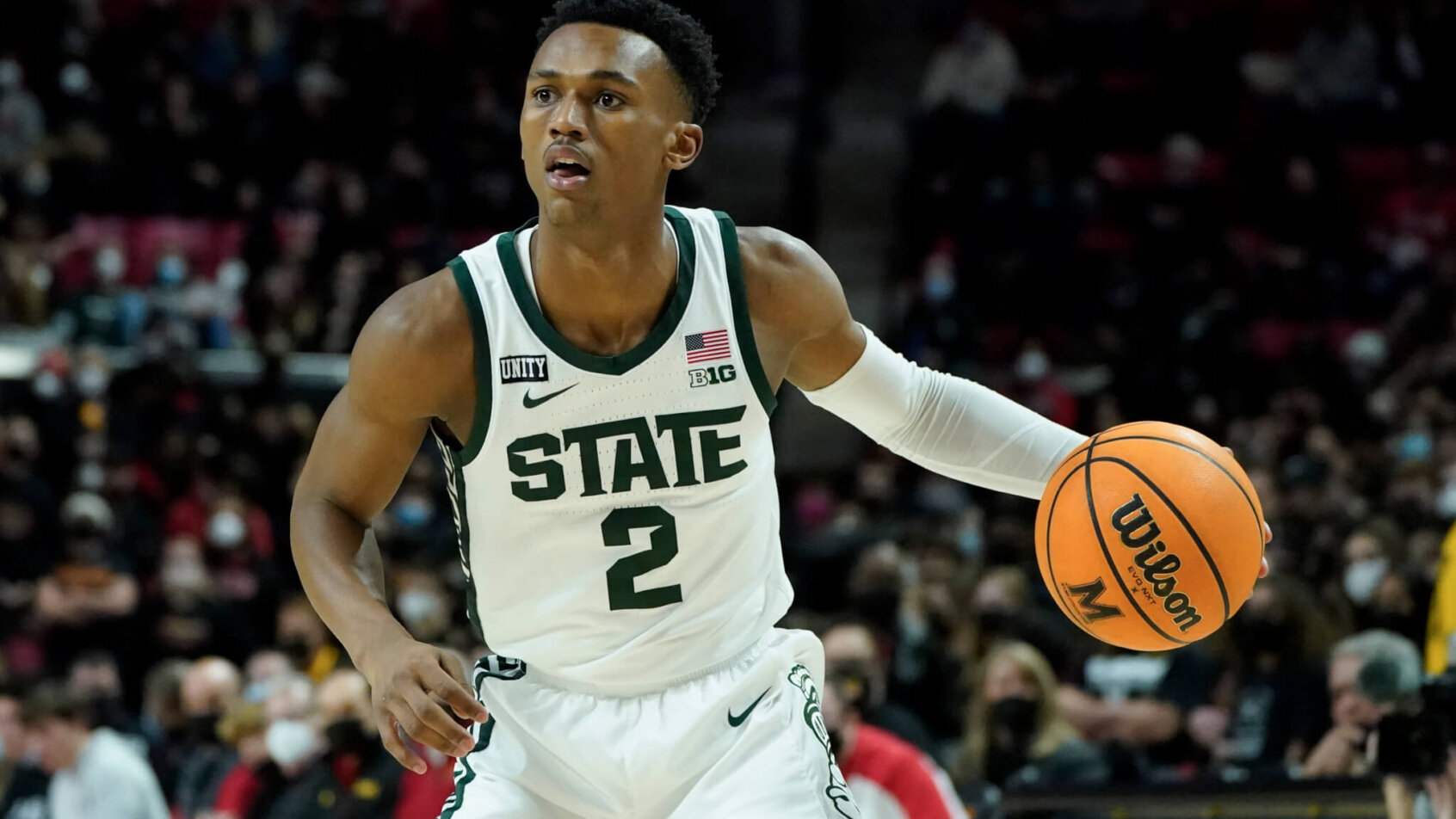 Michigan State guard Tyson Walker looking to make a play with the ball