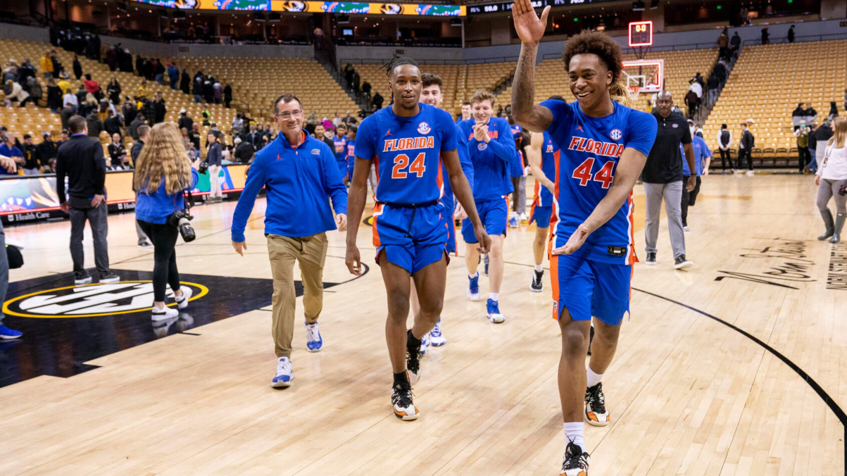 Florida's Niels Lane celebrating a win over Missouri