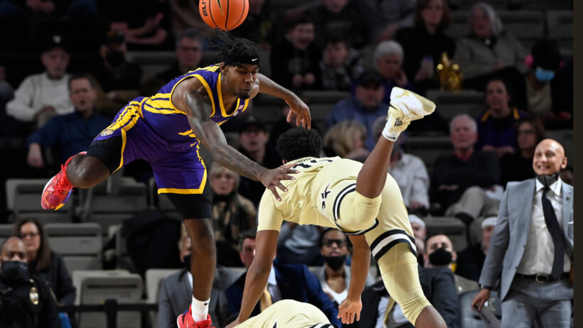 LSU forward Tari Eason getting fouled