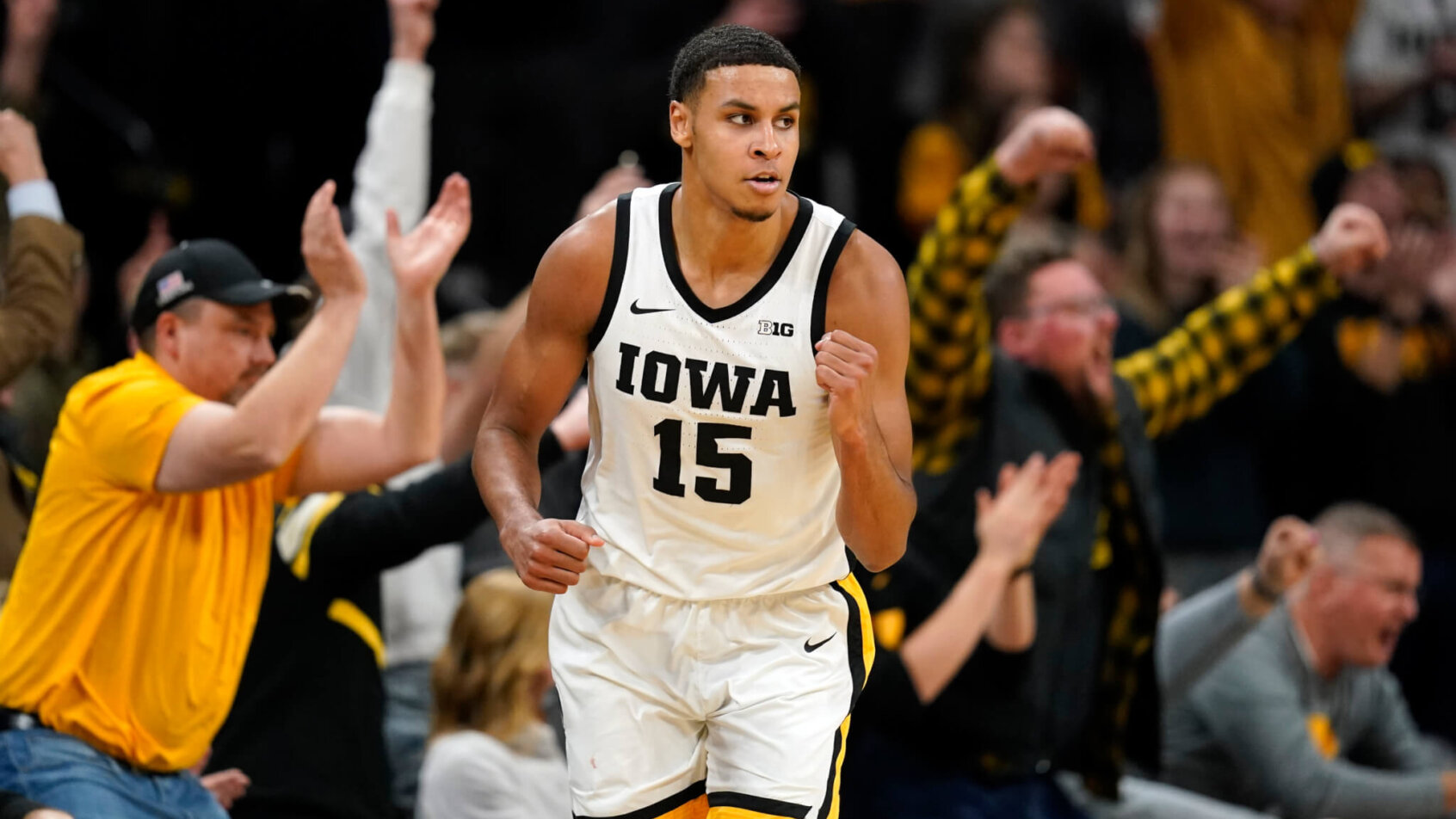 Keegan Murray reacts after making a bucket