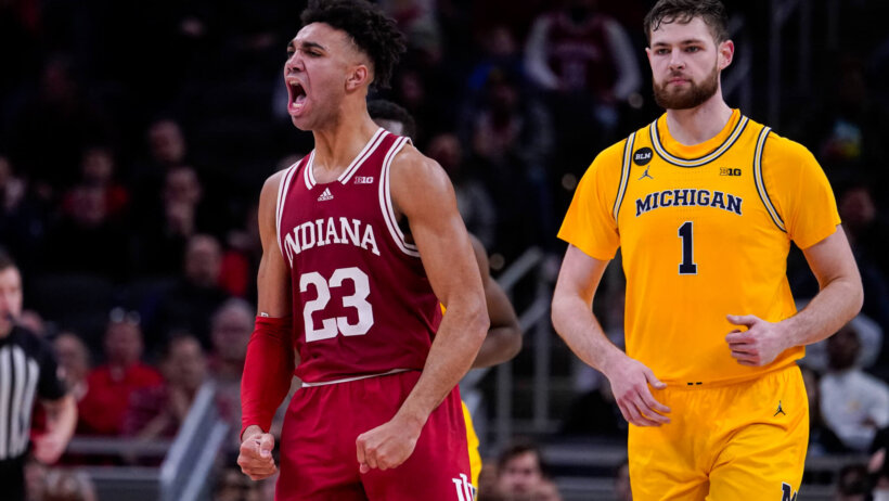 Indiana forward Trayce Jackson-Davis celebrating a bucket