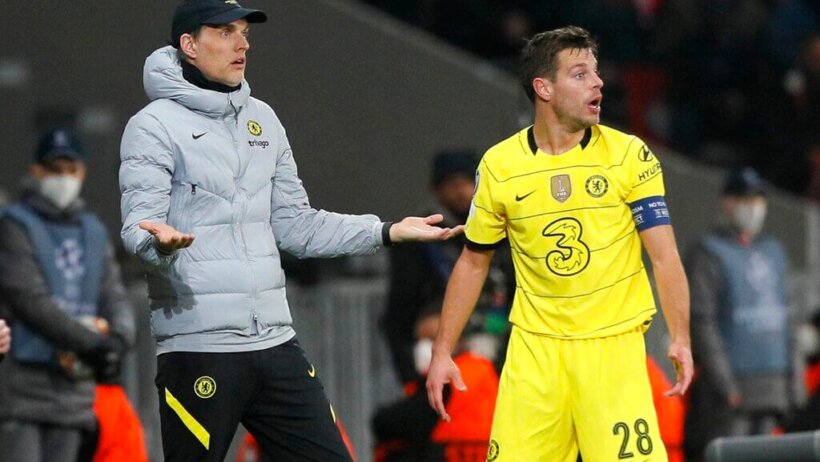 Cesar Azpilicueta and Thomas Tuchel