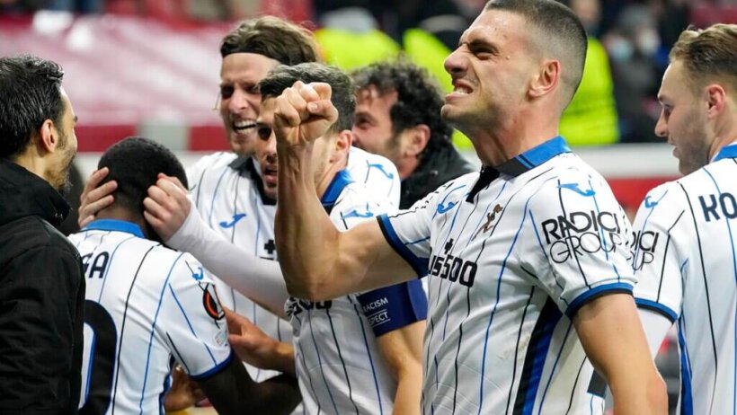 Atalanta's Merih Demiral reacts to fans