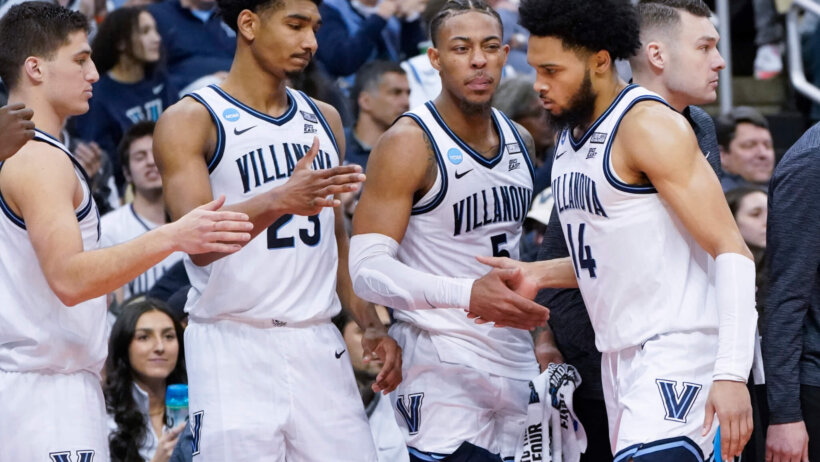 Villanova players celebrate on bench