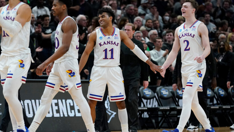 Kansas' Remy Martin, Christian Braun react to win