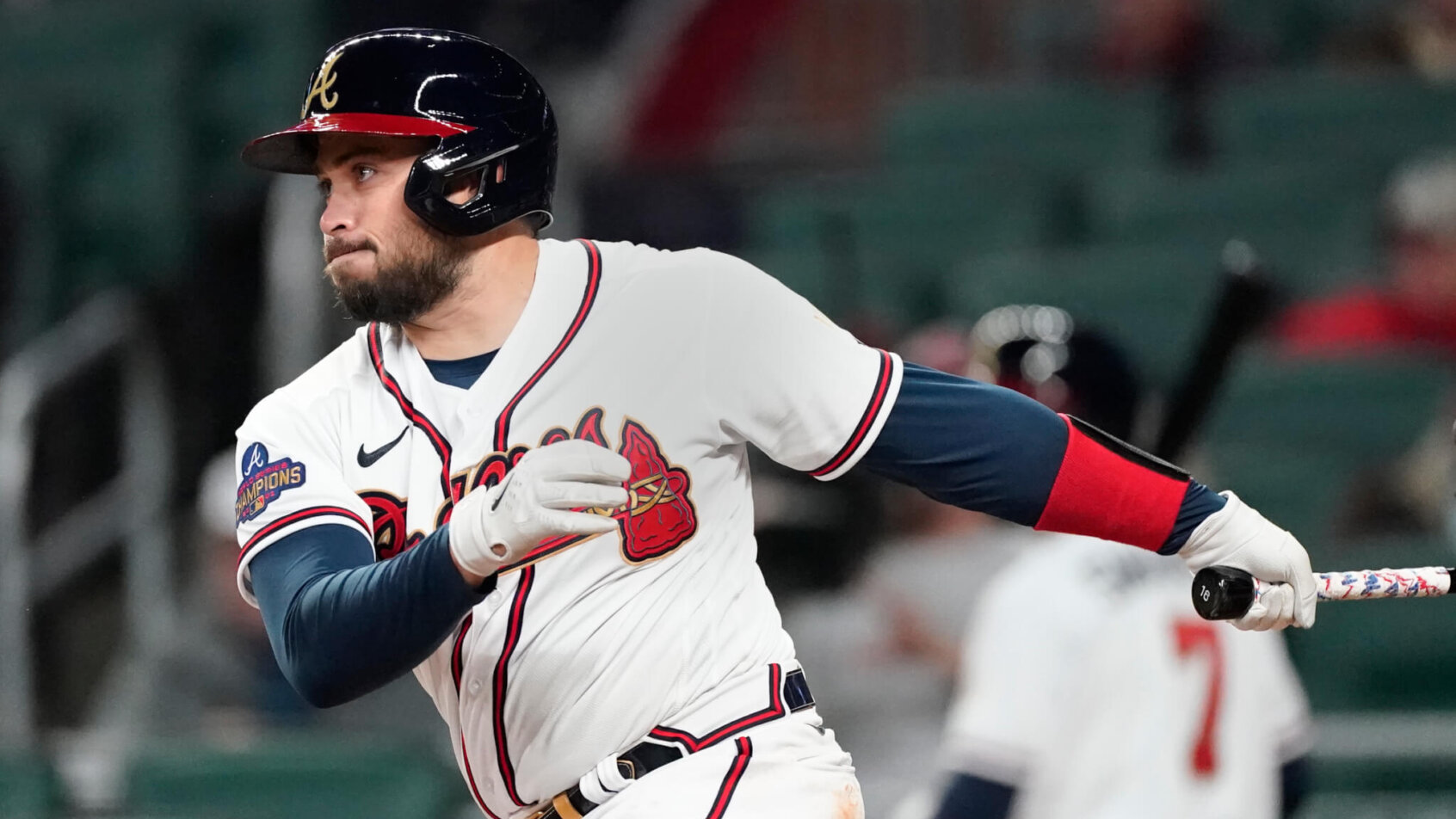 Travis d'Arnuald smacks an RBI double
