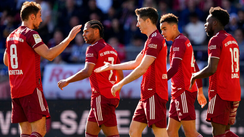 Leon Goretzka, Serge Gnabry, Robert Lewandowski, Jamal Musiala and Alphonso Davies