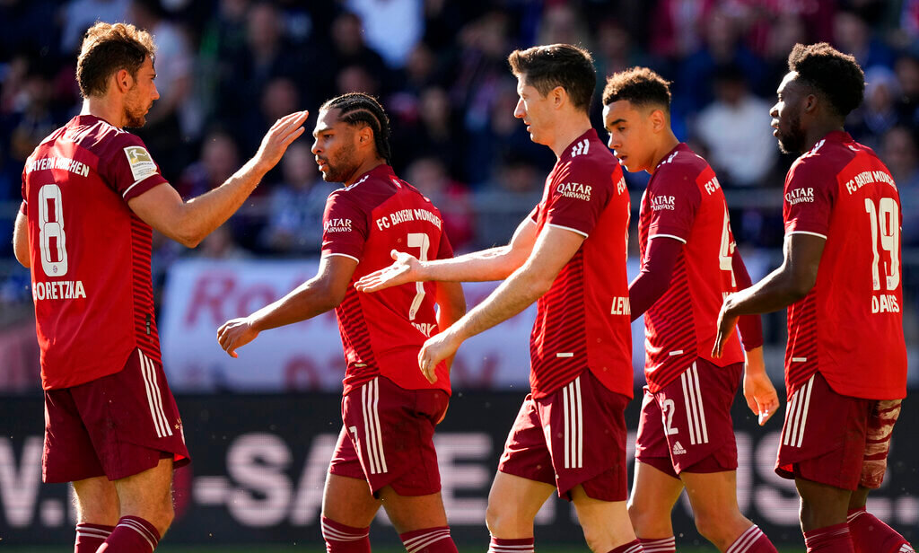 Leon Goretzka, Serge Gnabry, Robert Lewandowski, Jamal Musiala and Alphonso Davies