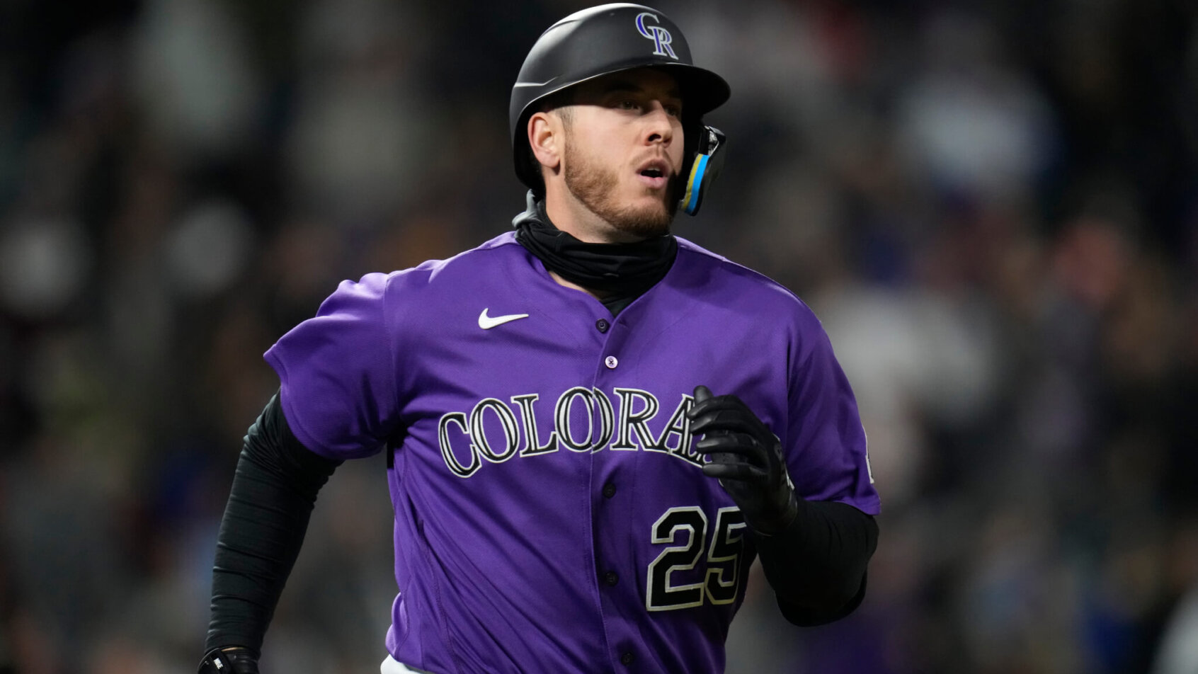 C.J. Cron running the bases during a baseball game.