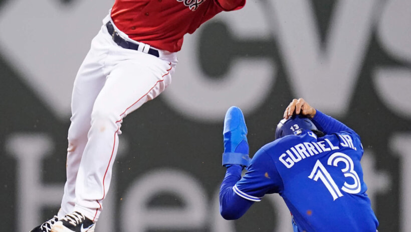 Toronto Blue Jays' Lourdes Gurriel Jr sliding into second