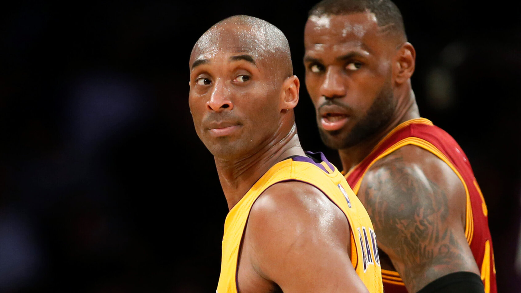 Kobe Bryant, LeBron James on court