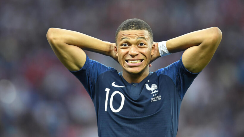 France forward Kylian Mbappe celebrating a victory