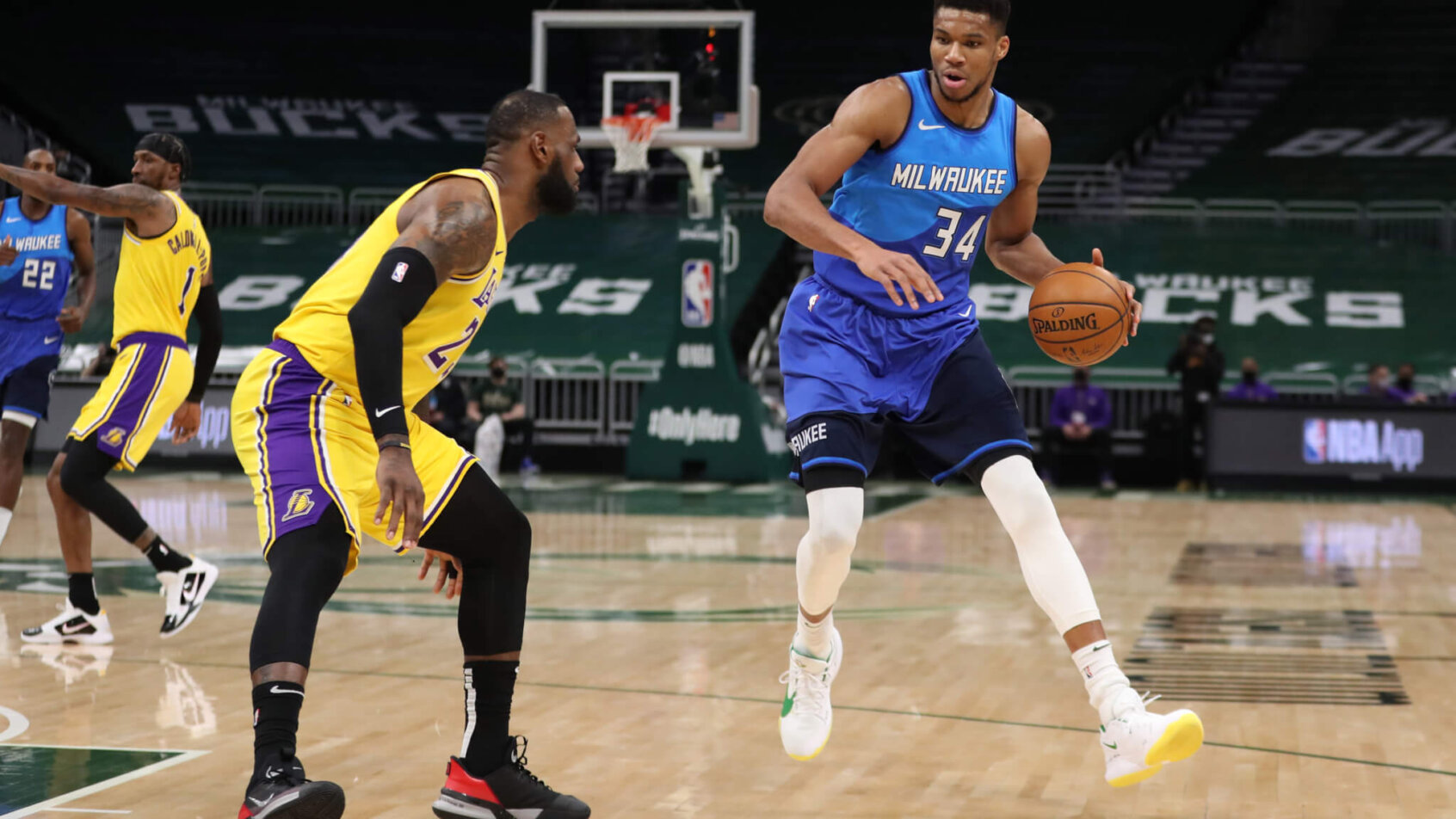 LeBron defending Giannis