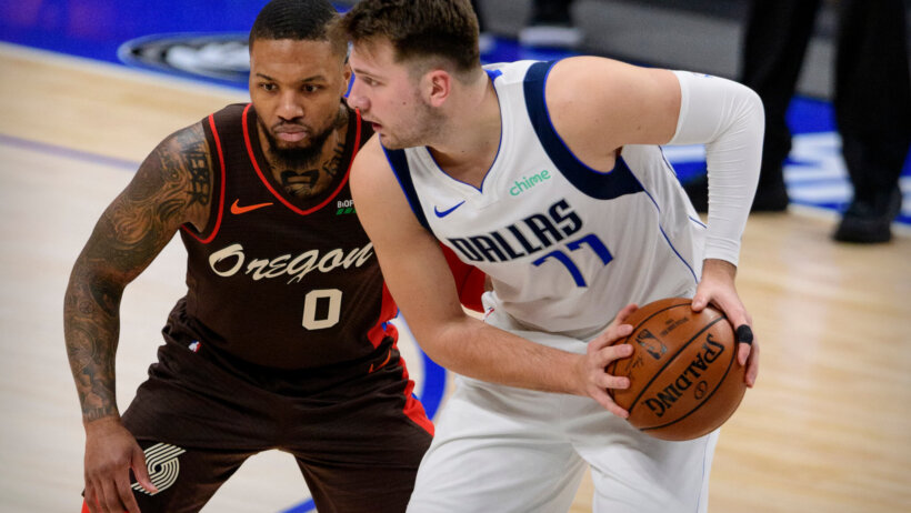 Luka Doncic defended by Damian Lillard