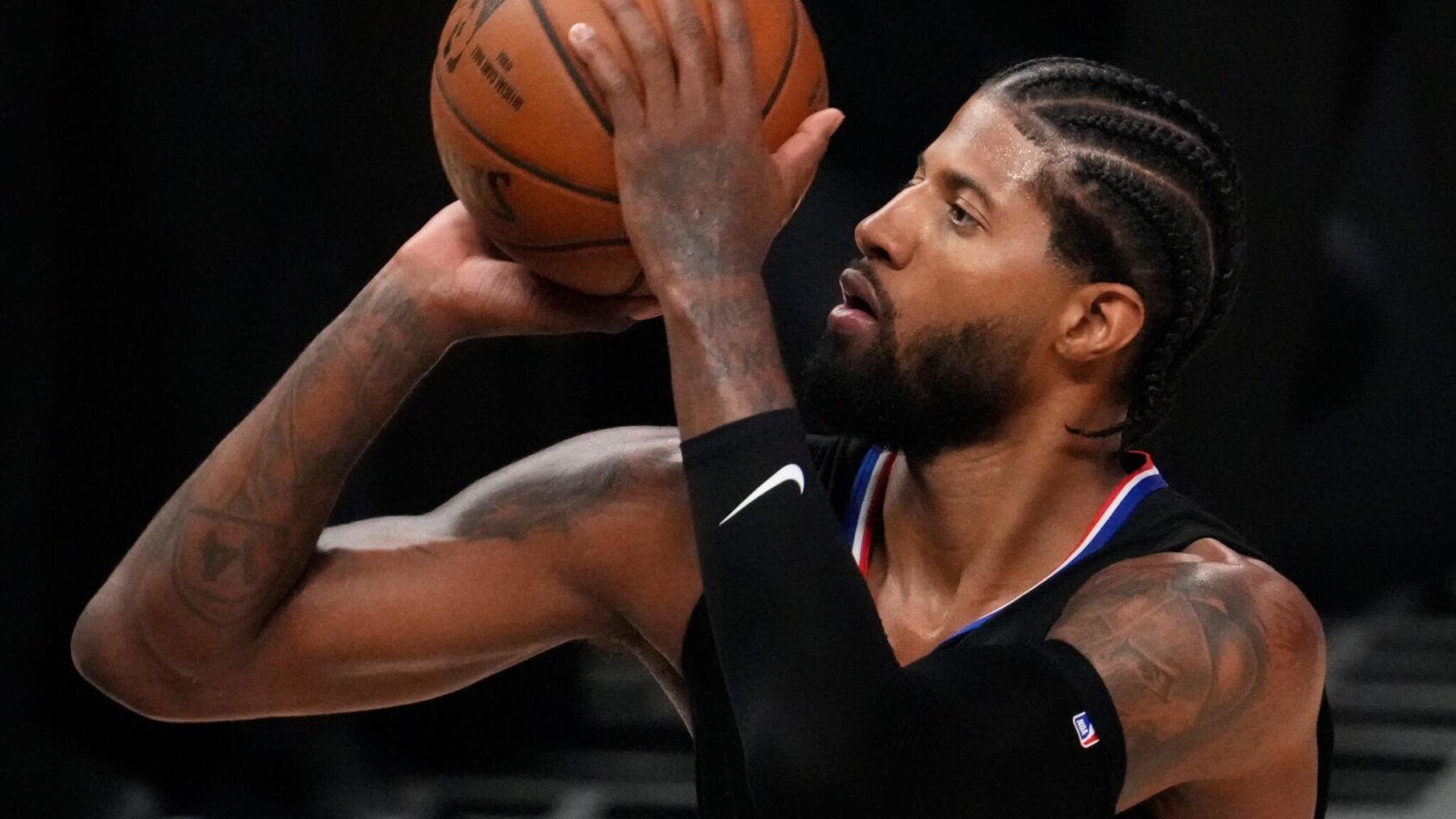 Paul George shoots a free throw