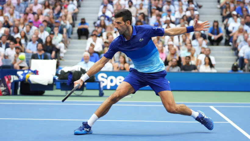 Novak Djokovic backhand at the net
