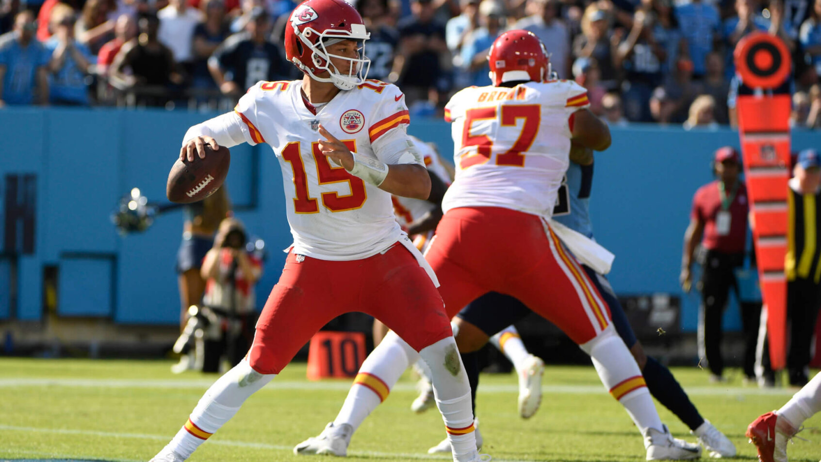 Patrick Mahomes fires a pass