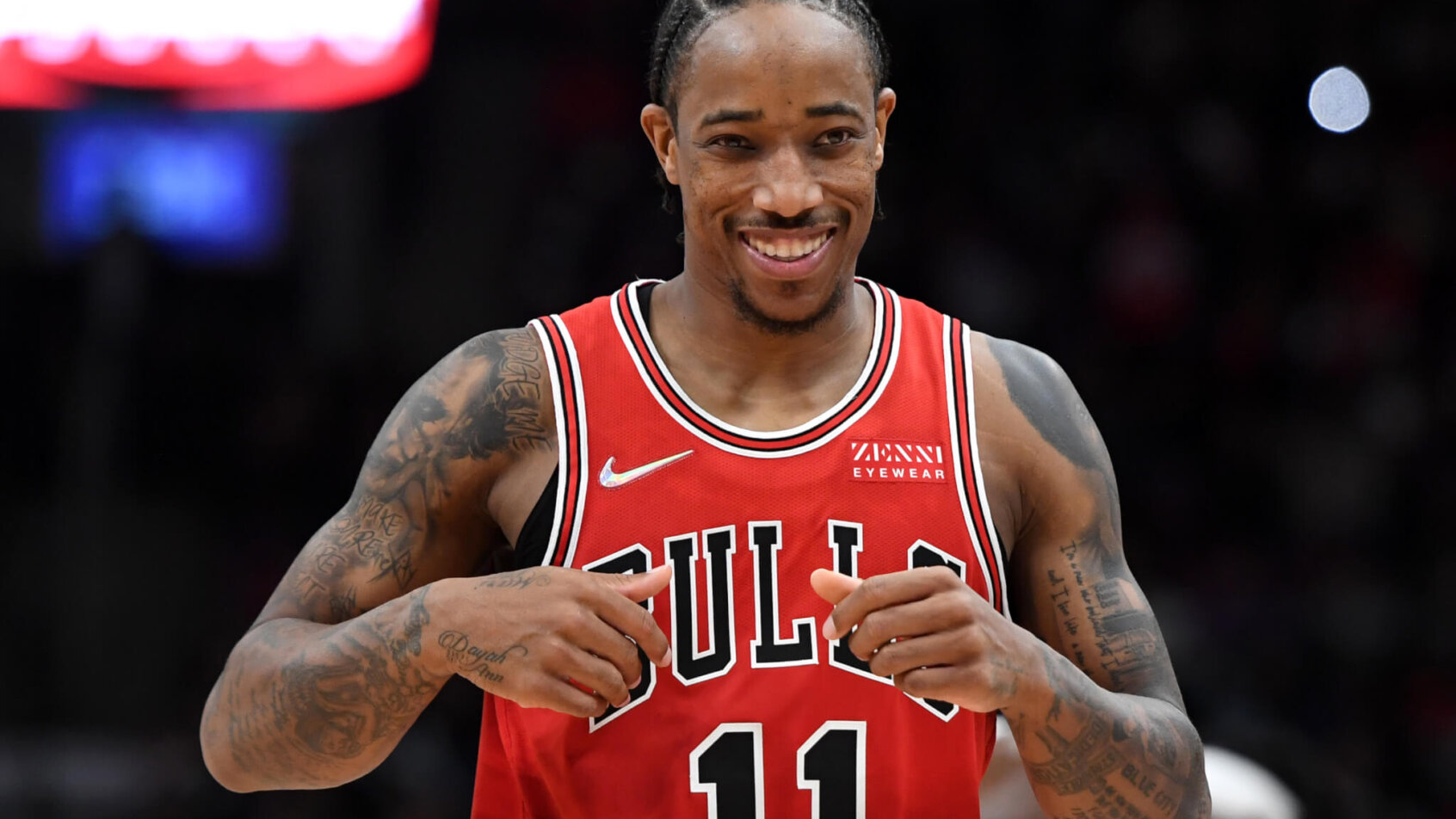 DeMar DeRozan smiling towards the camera