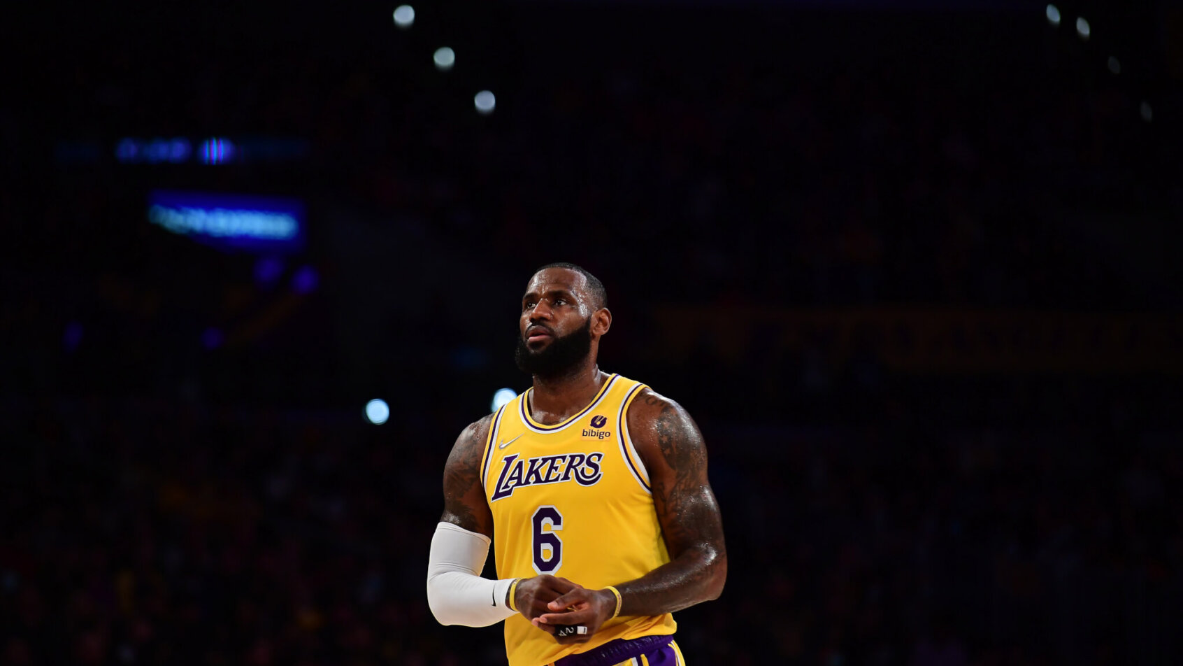 LeBron James looking up