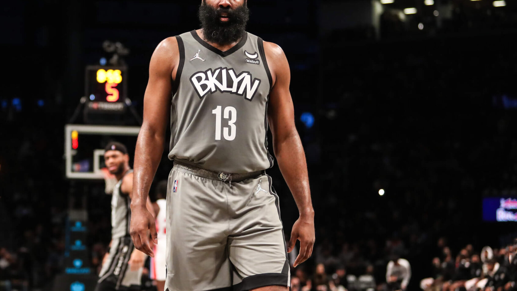 James Harden walking on court