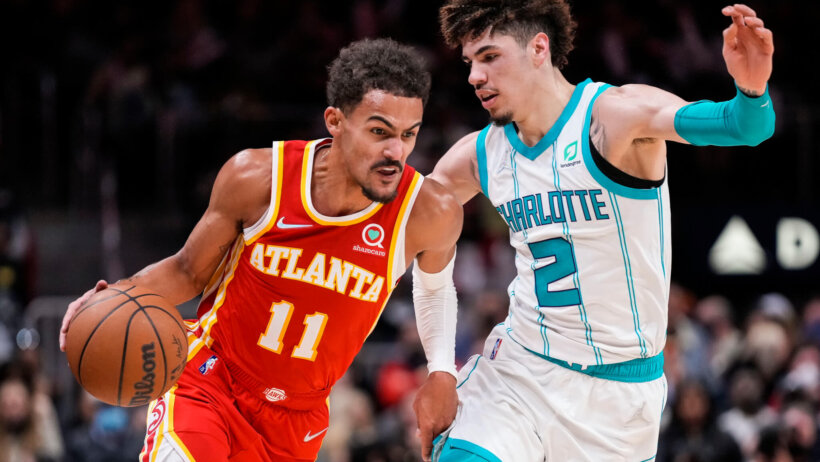 Trae Young defended by LaMelo Ball