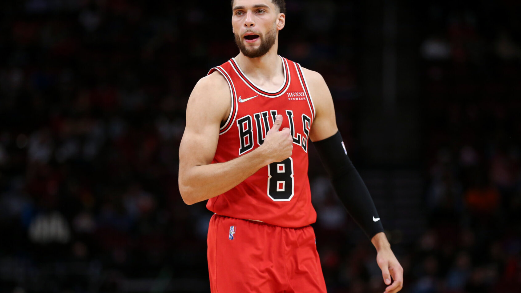 Zach LaVine celebrates after a bucket